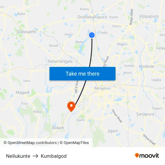 Nellukunte to Kumbalgod map