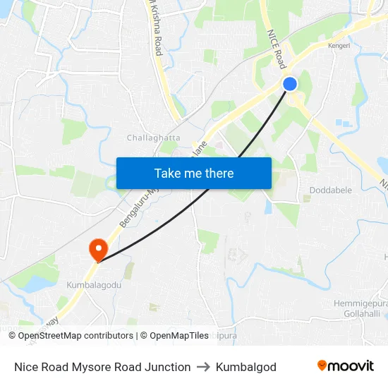 Nice Road Mysore Road Junction to Kumbalgod map