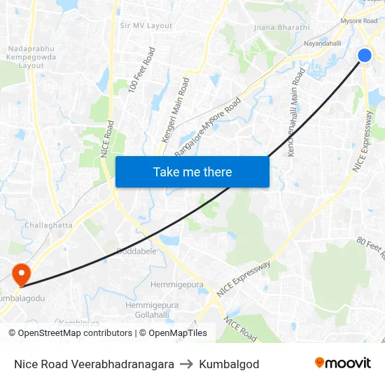 Nice Road Veerabhadranagara to Kumbalgod map