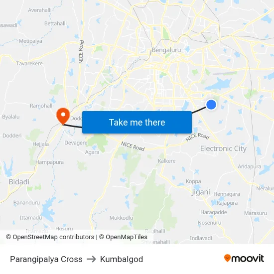 Parangipalya Cross to Kumbalgod map