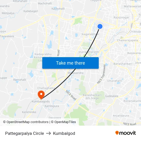 Pattegarpalya Circle to Kumbalgod map