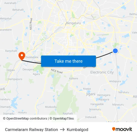 Carmelaram Railway Station to Kumbalgod map