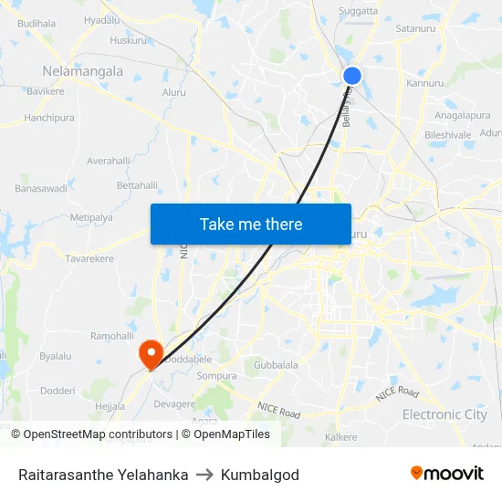 Raitarasanthe Yelahanka to Kumbalgod map
