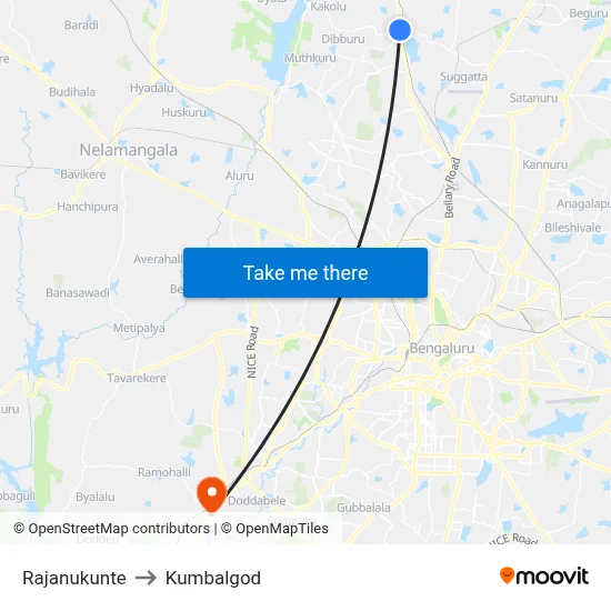 Rajanukunte to Kumbalgod map