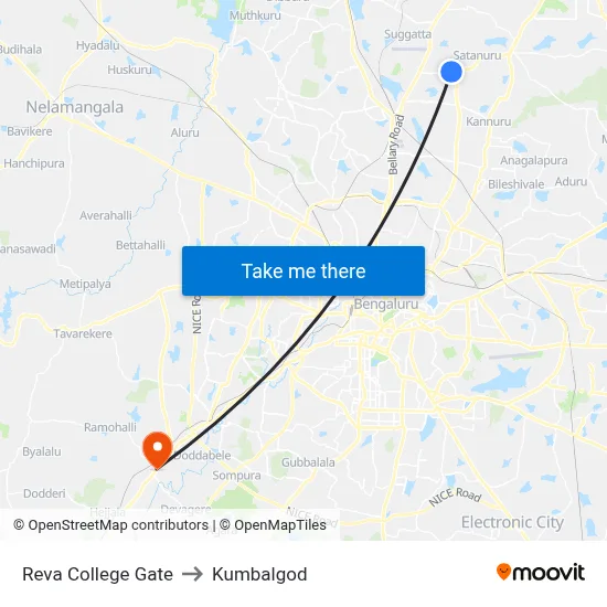 Reva College Gate to Kumbalgod map
