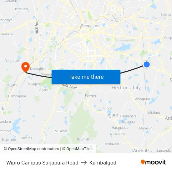 Wipro Campus Sarjapura Road to Kumbalgod map