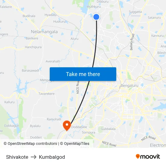 Shivakote to Kumbalgod map