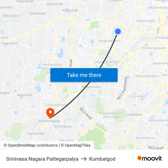 Srinivasa Nagara Pattegarpalya to Kumbalgod map
