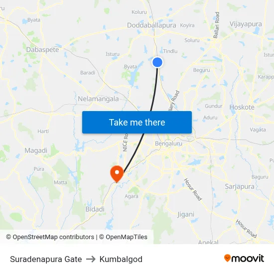 Suradenapura Gate to Kumbalgod map