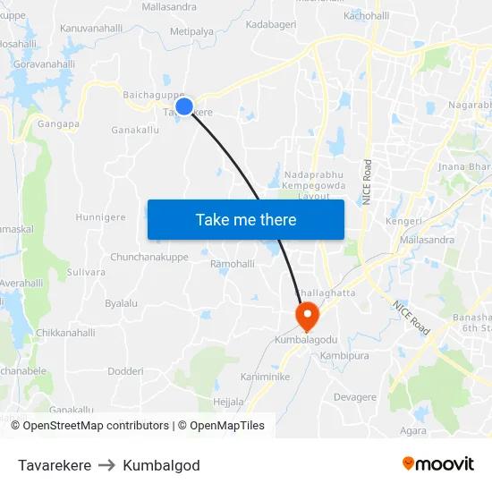 Tavarekere to Kumbalgod map