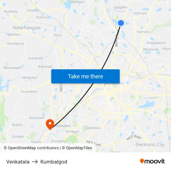 Venkatala to Kumbalgod map