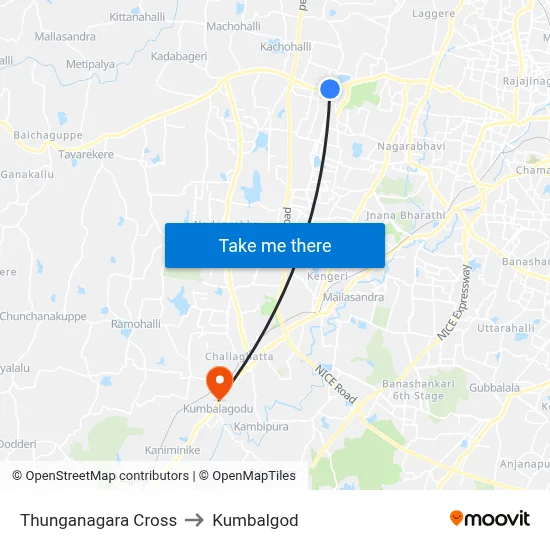 Thunganagara Cross to Kumbalgod map