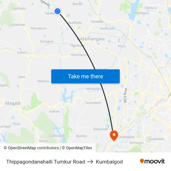 Thippagondanahalli Tumkur Road to Kumbalgod map