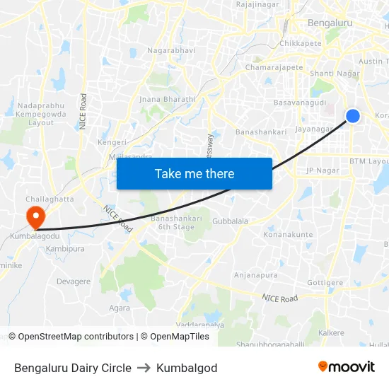 Bengaluru Dairy Circle to Kumbalgod map