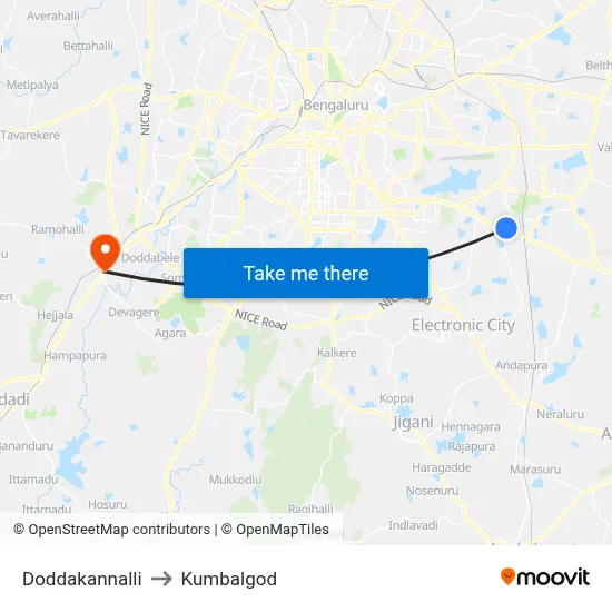 Doddakannalli to Kumbalgod map