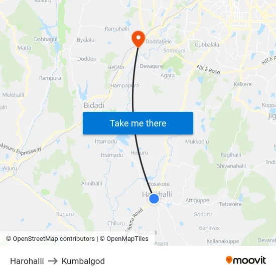 Harohalli to Kumbalgod map