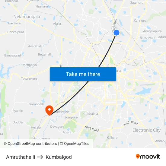 Amruthahalli to Kumbalgod map