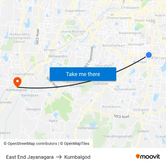 East End Jayanagara to Kumbalgod map