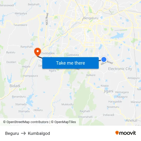 Beguru to Kumbalgod map