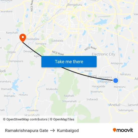 Ramakrishnapura Gate to Kumbalgod map