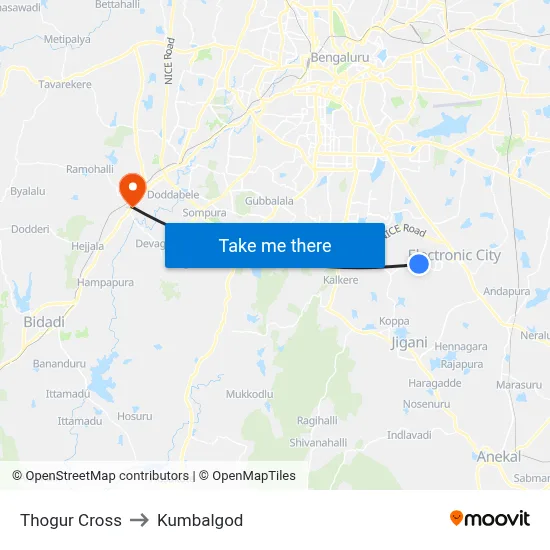 Thogur Cross to Kumbalgod map