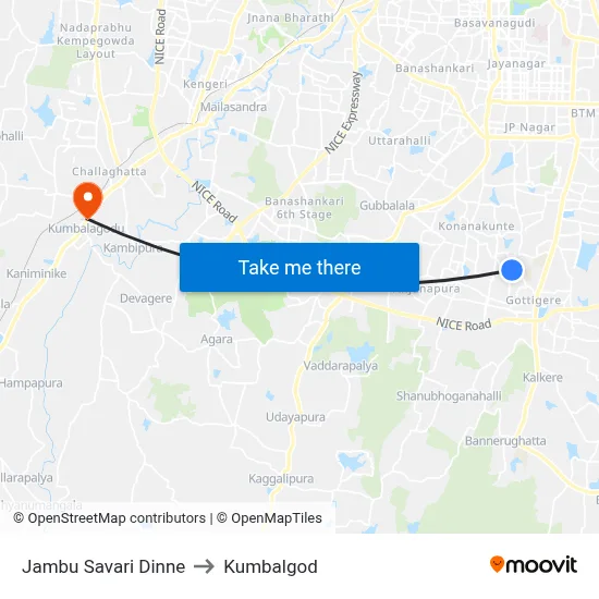 Jambu Savari Dinne to Kumbalgod map