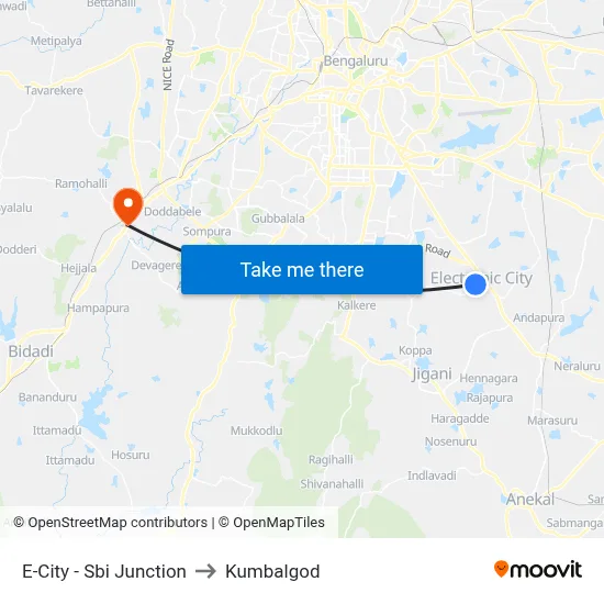 E-City - Sbi Junction to Kumbalgod map