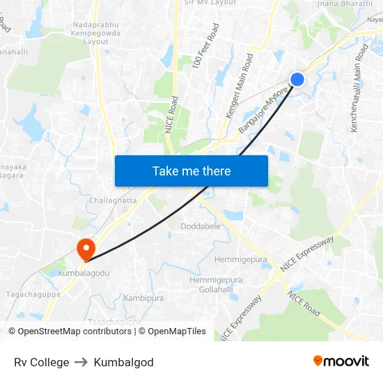 Rv College to Kumbalgod map