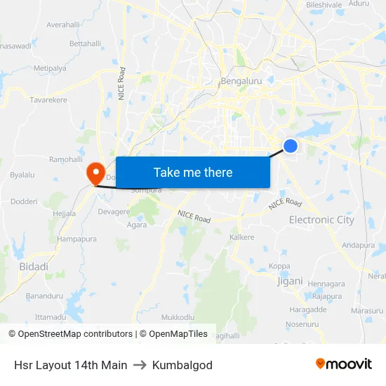 Hsr Layout 14th Main to Kumbalgod map