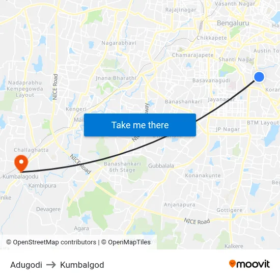 Adugodi to Kumbalgod map