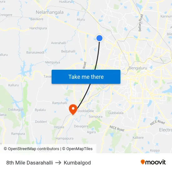 8th Mile Dasarahalli to Kumbalgod map