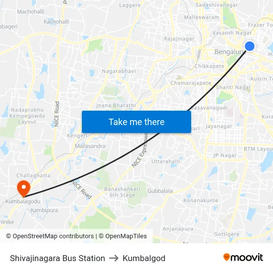 Shivajinagara Bus Station to Kumbalgod map