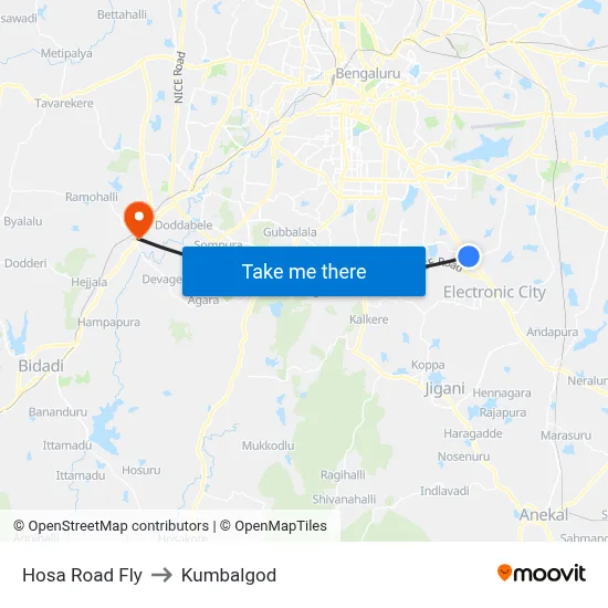 Hosa Road Fly to Kumbalgod map