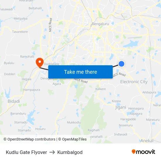 Kudlu Gate Flyover to Kumbalgod map