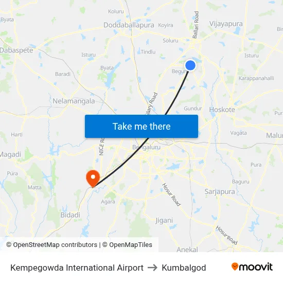 Kempegowda International Airport to Kumbalgod map