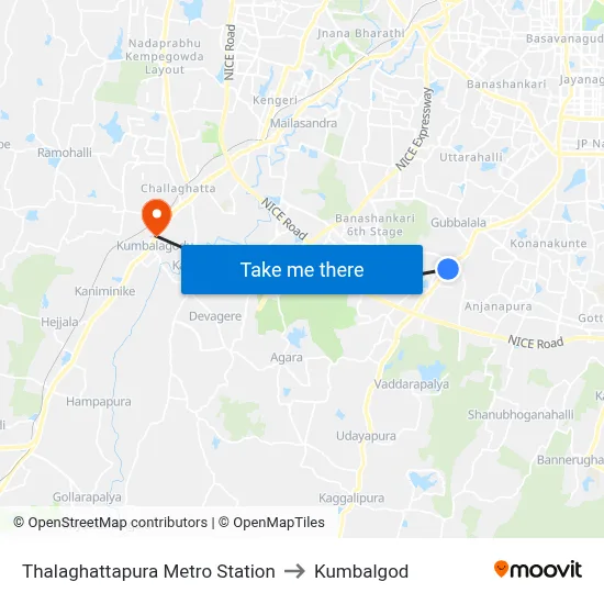 Thalaghattapura Metro Station to Kumbalgod map