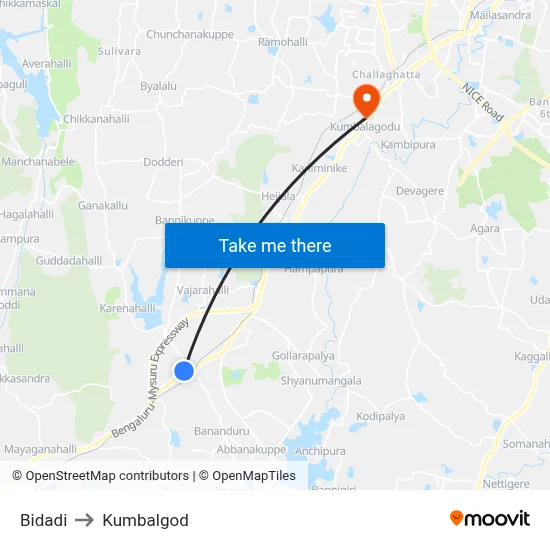 Bidadi to Kumbalgod map