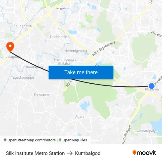 Silk Institute Metro Station to Kumbalgod map