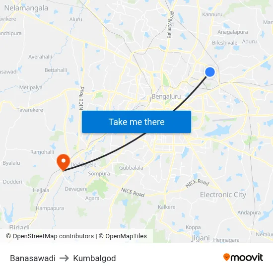 Banasawadi to Kumbalgod map