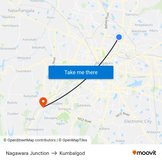 Nagawara Junction to Kumbalgod map