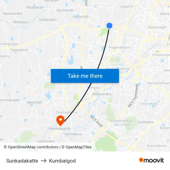 Sunkadakatte to Kumbalgod map
