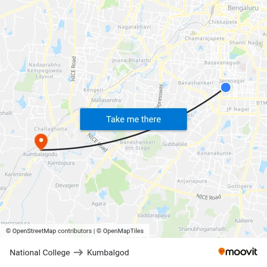National College to Kumbalgod map