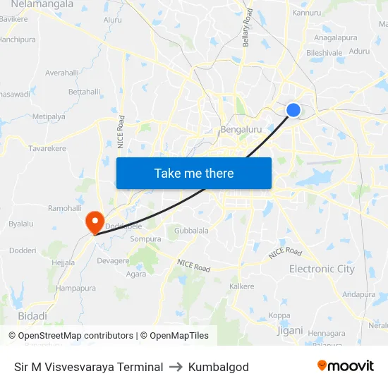 Sir M Visvesvaraya Terminal to Kumbalgod map