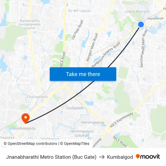 Jnanabharathi Metro Station (Buc Gate) to Kumbalgod map