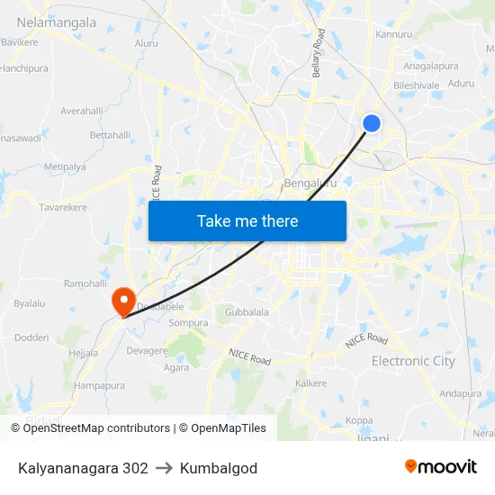 Kalyananagara 302 to Kumbalgod map