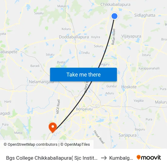 Bgs College Chikkaballapura( Sjc Institute) to Kumbalgod map