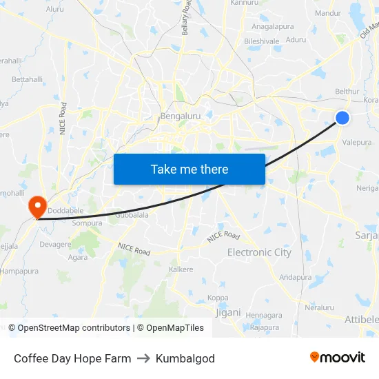 Coffee Day Hope Farm to Kumbalgod map