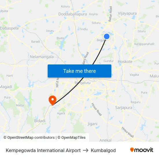 Kempegowda International Airport to Kumbalgod map