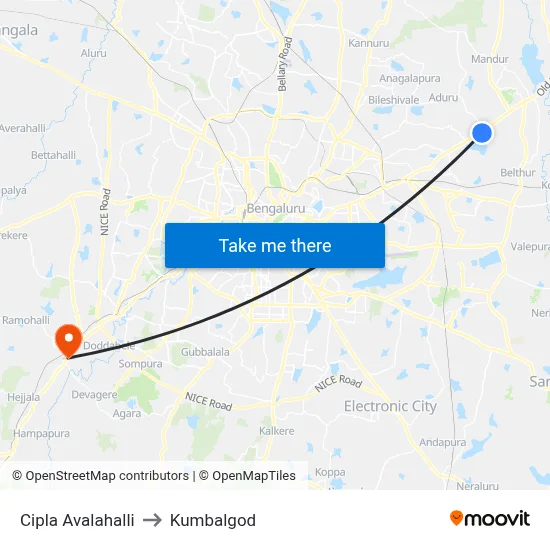 Cipla Avalahalli to Kumbalgod map