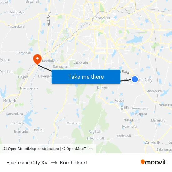Electronic City Kia to Kumbalgod map